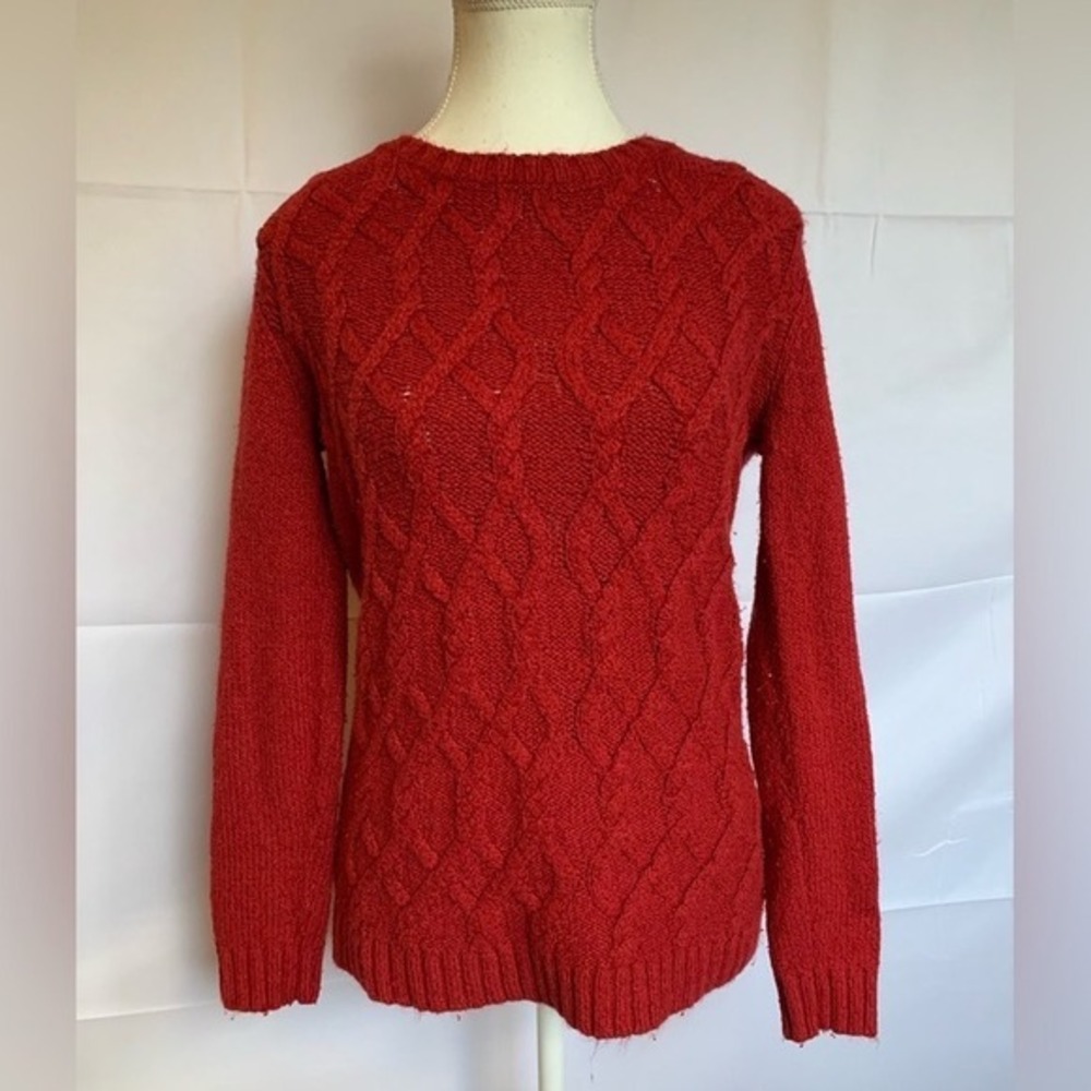 Cable Knit Sweater Womens Small Red Crew Neck Pullover Tommy Hilfiger